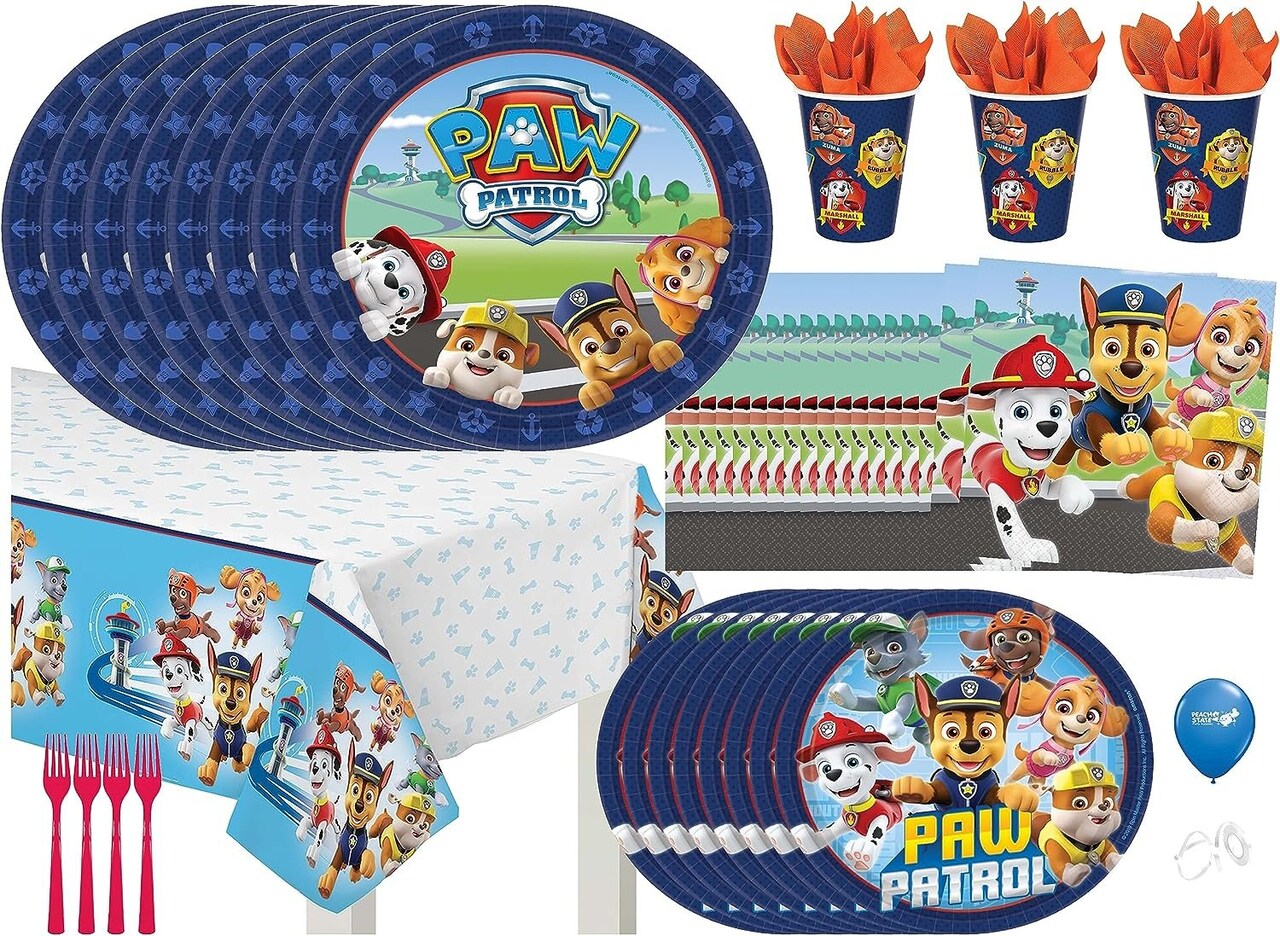 Paw Patrol Birthday Party Supplies Bundle | Paw Patrol Plates | Paw Patrol Napkins | Paw Patrol Cups | Paw Patrol Table Cover | Paw Patrol Decorations (Pack for 16)